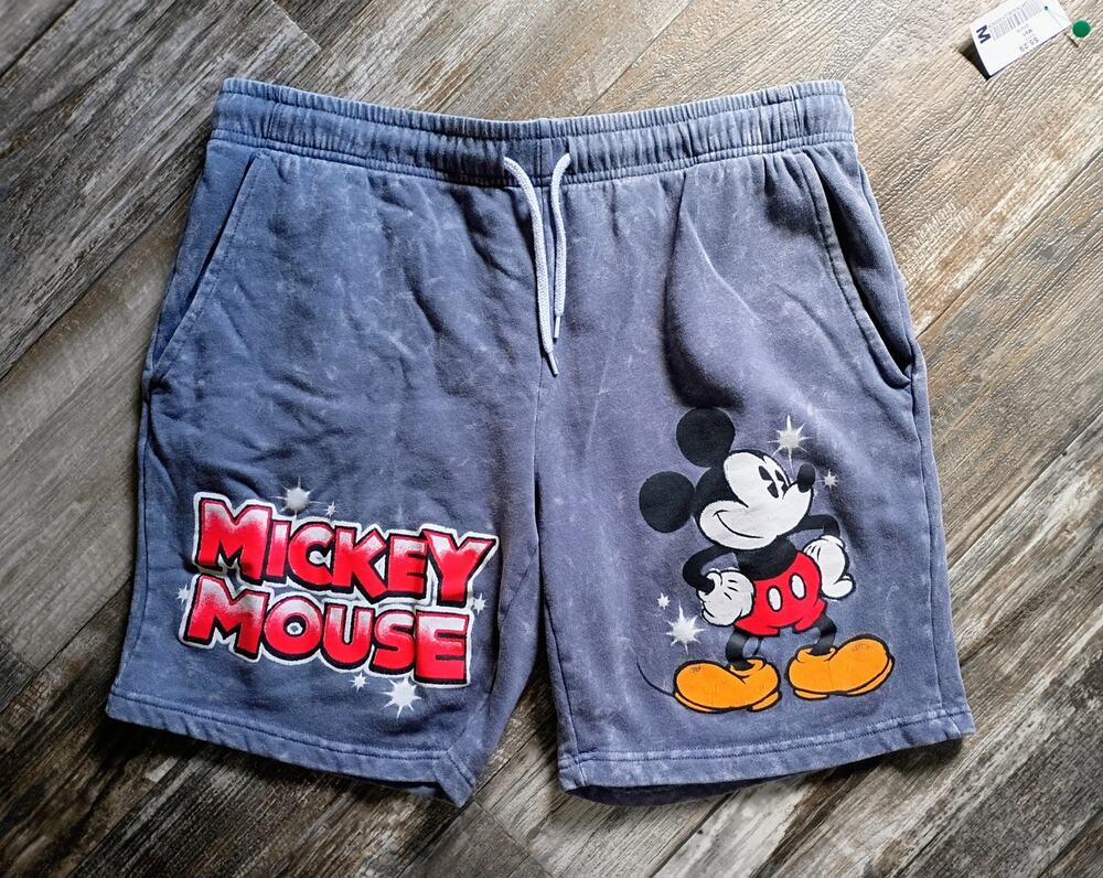 Disney Mickey Mouse Lounge Shorts Men's Medium Gray Graphic Drawstring Fleece
